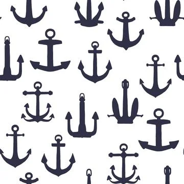 Silhouette of different anchors seamless pattern. Vector black doodle sketch Stock-Illustration