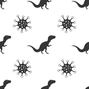 Silhouette Dinosaurs Vector Seamless Pattern with molecule coronavirus Stock Illustration