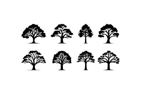 Silhouette of Diverse Tree Types. Vector icon. Stock Illustration