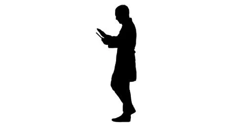 Silhouette Doctor using tab while walking. Stock-Illustration