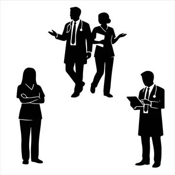 Silhouette of doctors performing different actions Stock Illustration