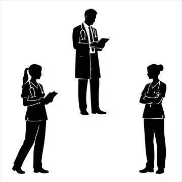 Silhouette of doctors performing different actions Stock Illustration