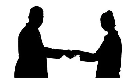 Silhouette Doctors shaking hands and posing to camera. Stock Illustration