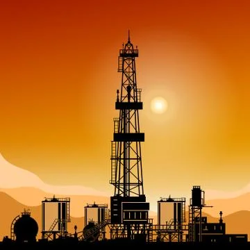 Silhouette Drilling Rigs 스톡 일러스트