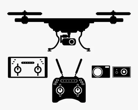 Silhouette drones with remote control. eps 10 vector illustration Stock Illustration