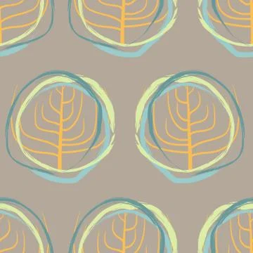 Silhouette of dry wood, squiggle pattern retro seamless. Vector vintage backg Stock Illustration