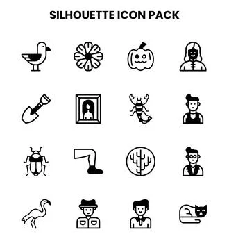 Silhouette DuoTone Vector Icons Pack Stock Illustration