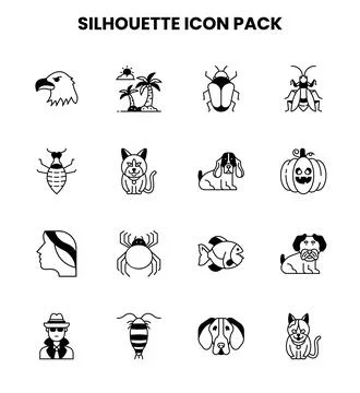 Silhouette DuoTone Vector Icons Pack Stock Illustration