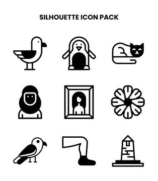 Silhouette DuoTone Vector Icons Pack Stock Illustration