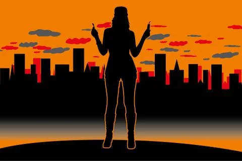 Silhouette dynamite burn blast burn city woman Stock Illustration