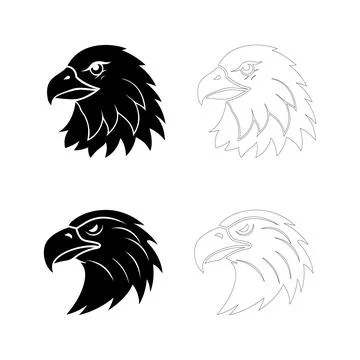 Silhouette of an eagle head close-up with sharp beak, bold flat black vector Stock Illustration