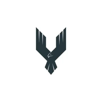 Silhouette eagle logo predator, wings up flying hawk, abstract shape phoenix Stock Illustration