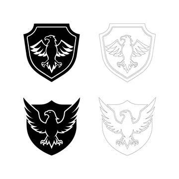 Silhouette of an eagle in shield emblem, flat bold black vector design Stock Illustration