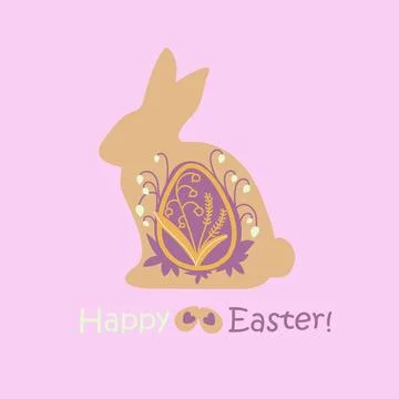 The silhouette of the Easter bunny is decorated with flowers, eggs, plants Illustrazione stock