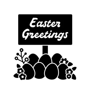 Silhouette Easter Sticker Featuring Floral Egg Arrangement Stock Illustration