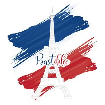 Silhouette of Eiffel tower building landmark on a french Bastille day Vector Ilustración de archivo