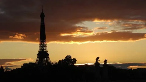 Silhouette of the Eiffel Tower during the evening. Paris. Stock Footage 142526286