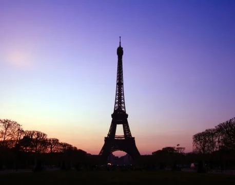 Silhouette of Eiffel Tower in the evening Stock Photos