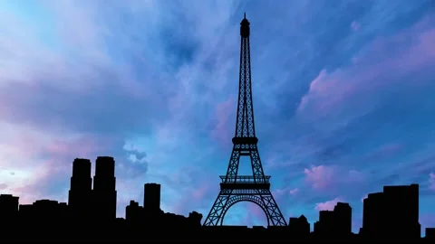 Silhouette of  Eiffel Tower is the landmark of Paris, France. Video stock 170101022