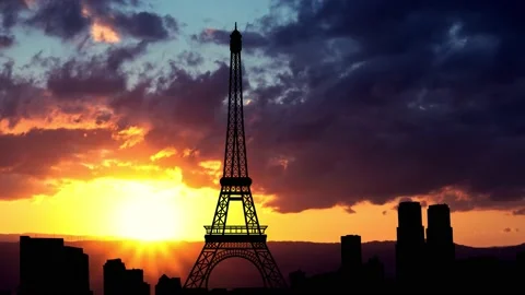 Silhouette of  Eiffel Tower is the landmark of Paris, France. Video stock 170101036