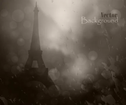 Silhouette of Eiffel tower in rain Illustrazione stock