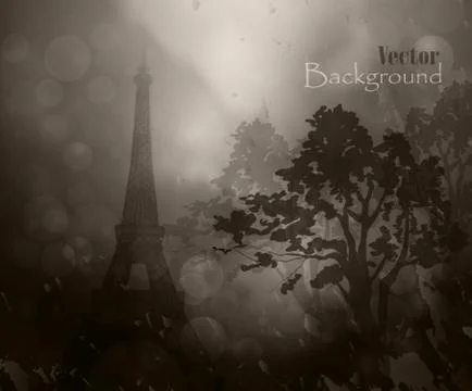Silhouette of Eiffel tower in rain Stock Illustration