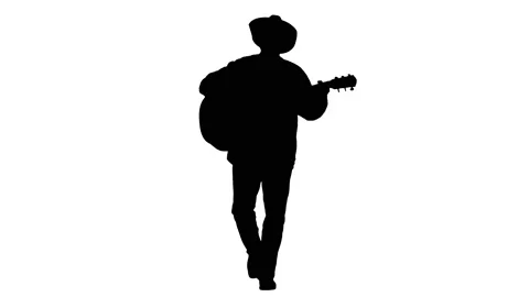 Silhouette Elder cowboy walking, singing and playing guitar. Stock Footage 151206355