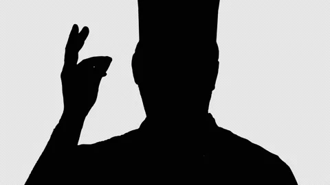 Silhouette Elderly professional chef man showing delicious gesture to camera Stock-Footage 151174850