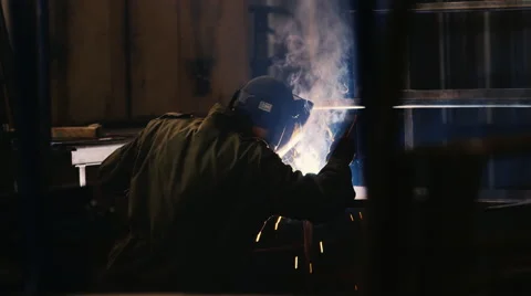 Silhouette of electric welder at work Stock Footage 57278715