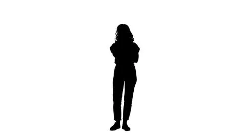 Silhouette Energetic nice smiling lady pointing her finger in eureka sign Stock Illustration