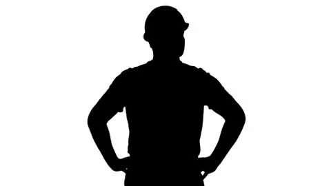 Silhouette Engineer in construction helmet standing with hands o Stock-Illustration