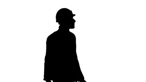 Silhouette Engineer in helmet with briefcase walking. Illustrazione stock