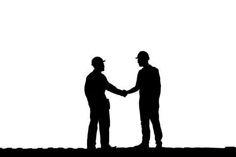 Silhouette of engineer man with clipping path handshake on white background Stockfoto's