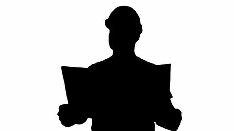 Silhouette Engineer or Architect or Construction Worker holding Stock-Illustration