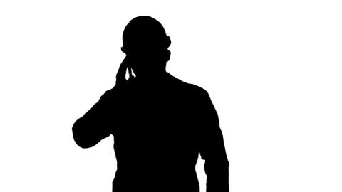 Silhouette Engineer in protective glasses and hat walking, takin Illustrazione stock