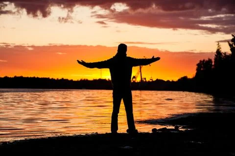 Silhouette in Engineer on sunset background sepia tone. Foto stock