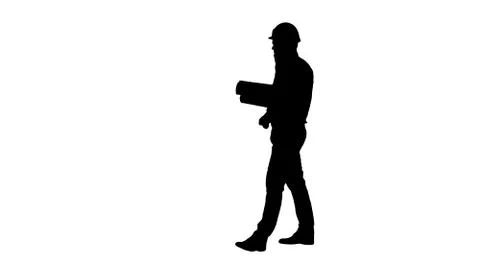 Silhouette Engineer talking on phone with paperwork. Stock Illustration
