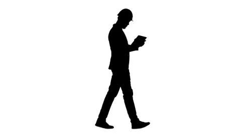 Silhouette Engineer walking and working on digital tablet. Stock Illustration
