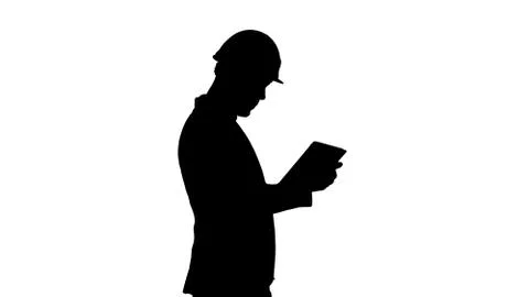 Silhouette Engineer walking and working on digital tablet. Stock Illustration