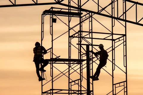Silhouette Engineers Worker discussion with architects work planing in constr Stock Photos