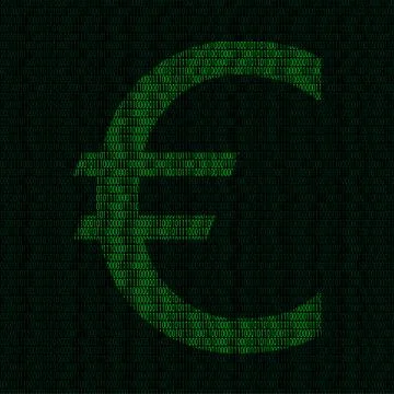 Silhouette of euro symbol from binary digits イラスト素材