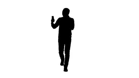 Silhouette Excited man using smartphone recording video blog vlog. Illustrazione stock