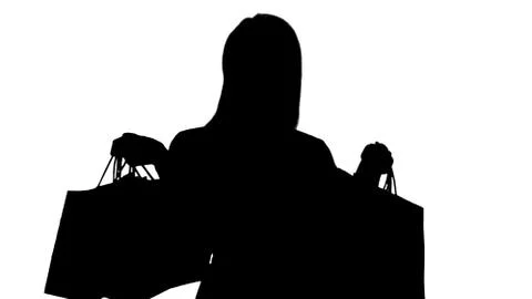 Silhouette Excited pretty young lady standing looking camera sho Stock Illustration