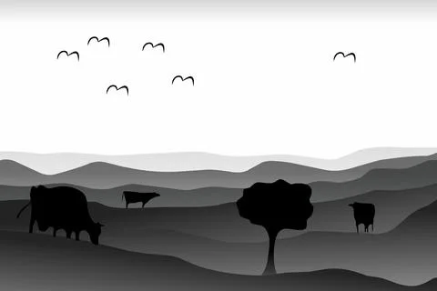 Silhouette of a farm Stock Illustration