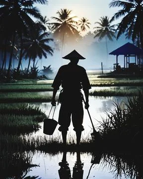 Silhouette farmer in the fields Stock Photos