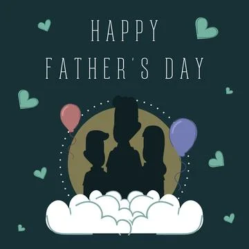 Silhouette of a father with his kids Father day poster Stock Illustration