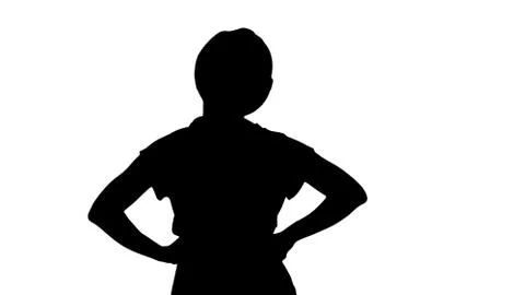 Silhouette Female construction worker with hands on hips looking at something. Stock Illustration