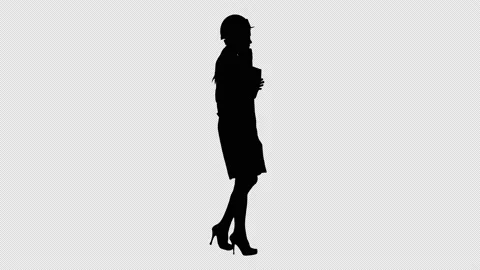 Silhouette Female science engineer making a call while walking, Alpha Channel Stock Footage 148196907