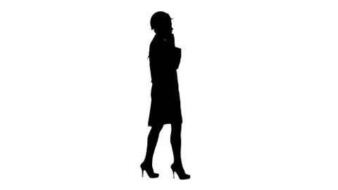 Silhouette Female science engineer making a call while walking. 스톡 일러스트