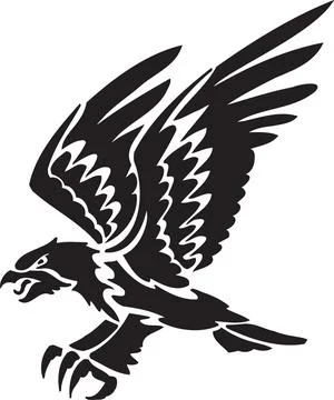Silhouette of a fierce eagle in flight, wings spread wide, talons extended Stock Illustration